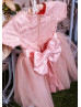 Short Sleeve Blush Pink Lace Tulle Flower Girl Dress